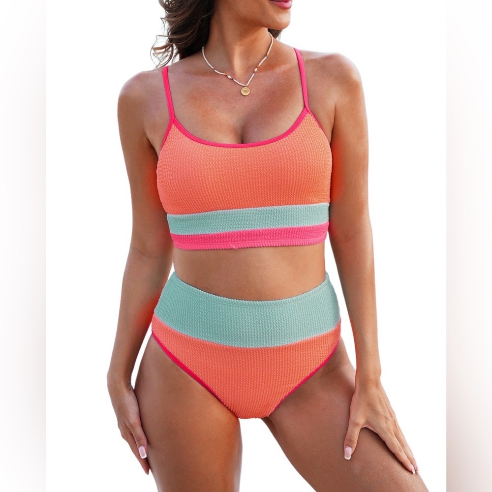 Colorblock Ribbed Two-Piece Bikini Set - NWOT - S - Picture 2 of 9